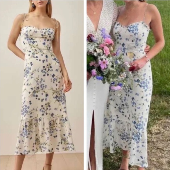 Reformation Dresses & Skirts - BEST Reformation Enya Midi Dress - Clarita White Blue Floral Sleeveless